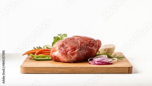 Uncooked pork meat on white...