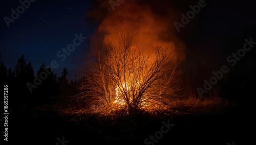 Night scene of a wildfire c...