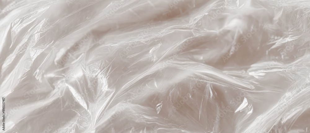 Fototapeta premium Closeup abstract texture of crinkled translucent plastic film, creating a soft, diffused light effect