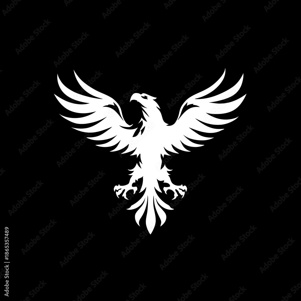 Fototapeta premium White eagle silhouette with wings spread against black background