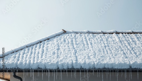 House rooftop tiled with snow, illustrating seasonal cold, winter climate, Earth Day