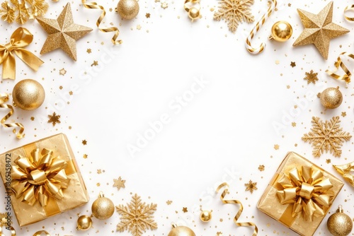 Festive flat lay with golde...