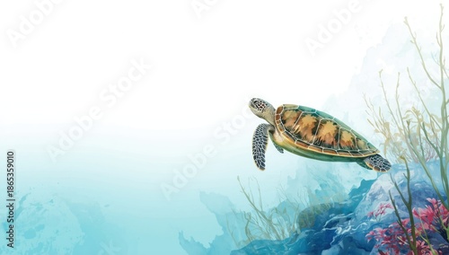 Sea turtle surrounded by se...