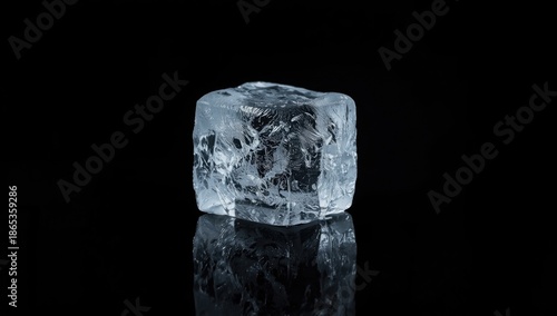 Ice piece with cracks placed on a dark backdrop, highlighting material fragility and cooling function