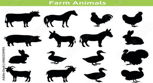 Farm Animal Silhouettes Set – Cow, Horse, Pig, Goat, Poultry and Rabbit
