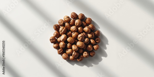 Hazelnuts laid out on a pla...