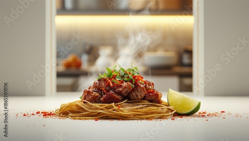 Detailed view of dry noodle...