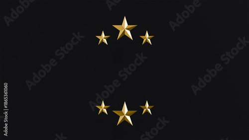 3D golden stars on a black background, a minimalist symbol of award, victory