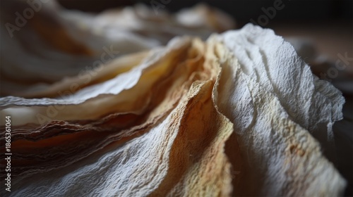 Wallpaper Mural Layers of crinkled, textured material display gradients of cream, tan, and brown hues Torontodigital.ca