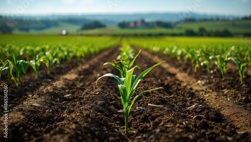 Rows of emerging maize seed...