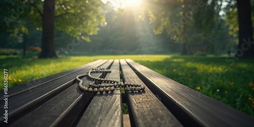 Rosary laid on a tranquil p...