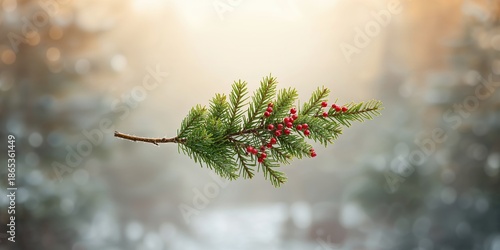 Thuja branch with berries, ...