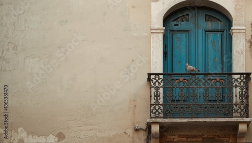 Weathered blue wooden door ...