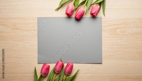 Pink tulips placed on a lig...