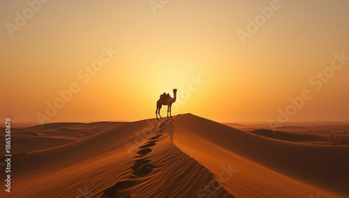 Camel resting on a lone san...