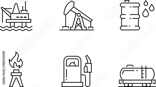 Oil and Gas Industry Line Icons Set