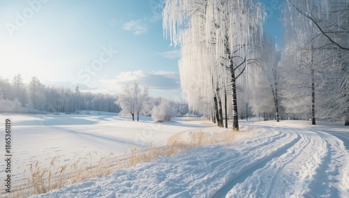 Snowy park scene featuring ...