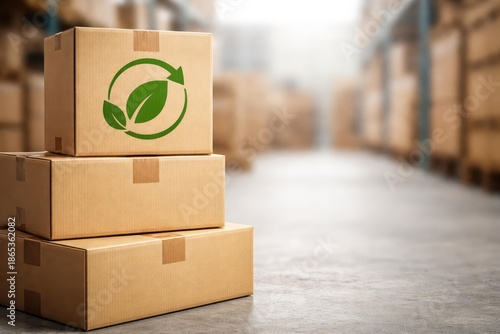 Eco leaf icon on stacked ca...
