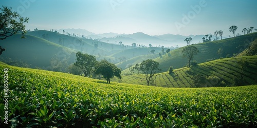 Tea plantation with dense g...
