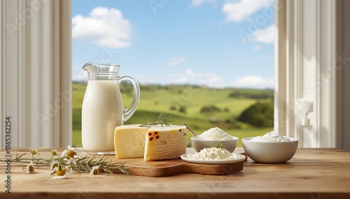 Organic dairy items such as milk cheese cottage cheese and sour cream, highlighting nutrient-rich foods © vxnaghiyev