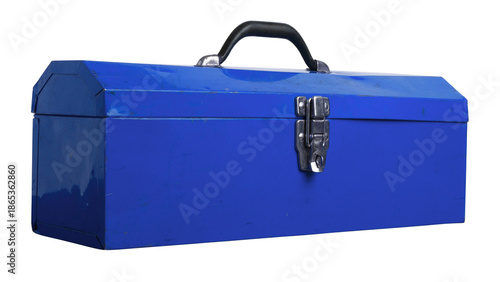 Billede på lærred Vibrant blue metal toolbox, a dependable container for storing essential tools