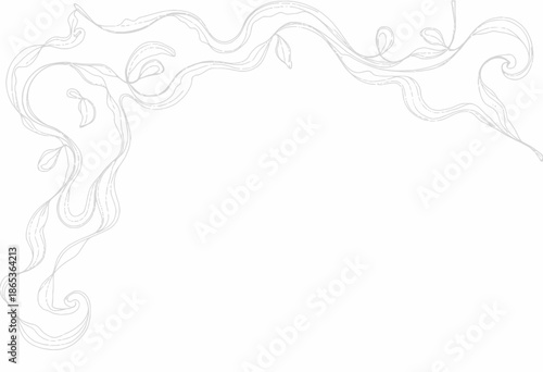 Black and white hand-drawn floral frame with flowing lines and subtle botanical details for elegant and sophisticated design projects