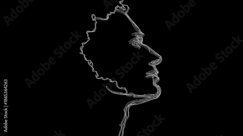 Abstract Line Art Profile of a Human Face with Neural Network Texture, Representing Mind, AI, and Future Thought