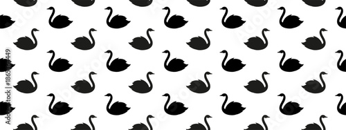 Seamless pattern of black swan silhouettes on white background. Elegant and minimalist vector pattern