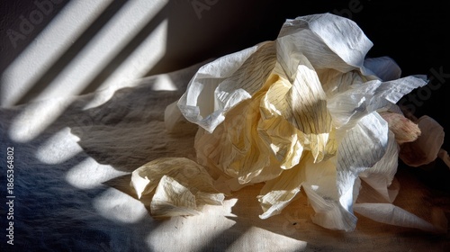 Wallpaper Mural Crumpled pale paper rests beneath dramatic stripes of sunlight and shadow Torontodigital.ca