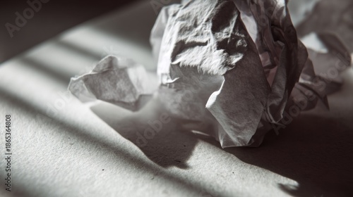 Wallpaper Mural Crumpled disposable paper object rests upon a textured surface illuminated by dramatic parallel light streaks Torontodigital.ca