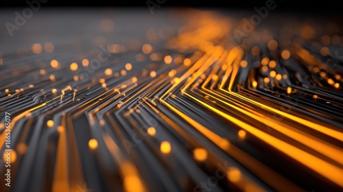 Wallpaper Mural Glowing orange data streams illuminate complex abstract pathways in a dark technological setting Torontodigital.ca