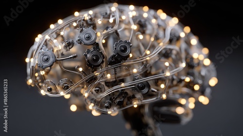 Wallpaper Mural Mechanical cerebral organ structure illuminated by glowing internal components against a dark background Torontodigital.ca