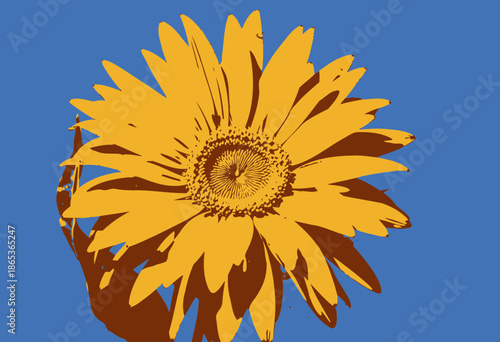 Vibrant Golden Sunflower Against a Clear Blue Sky Showcasing Nature's Brilliant Colors and Patterns in a Beautiful Sunny Summer Day