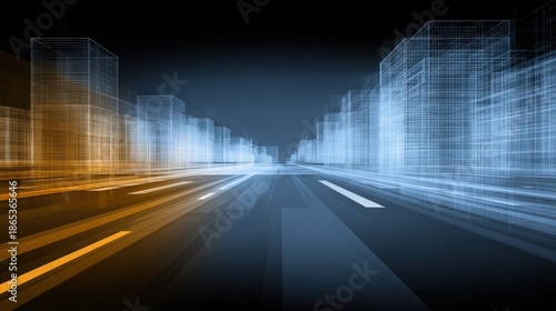 Wallpaper Mural Abstract digital wireframe metropolis extends down a vanishing point roadway Torontodigital.ca