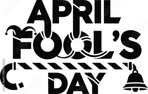 April Fools Day text with jester hat and bell