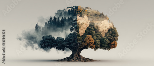 Sustainability Climate Change Nature Environment Balance Tree Representing Planet Earth and Environmental Transformation on Minimal Background