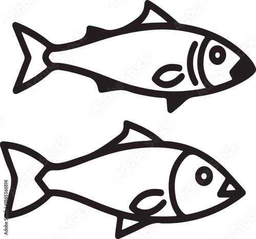 Minimalist Fish Line Icon Design for Seafood Restaurants, Aquatic Branding, or Fishing Sport Identity, Clean Vector Outline.