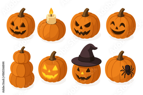 Halloween flat icons set. featuring pumpkin, candle, witch, spider, lantern, and spooky symbols