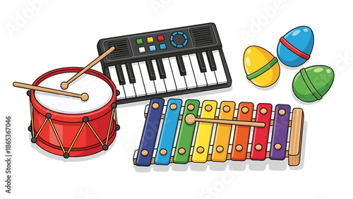 Colorful musical instruments for kids to play and learn