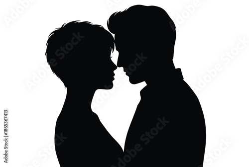 Romantic couple silhouette kissing isolated on white background, Vector, illustration