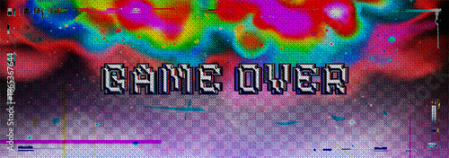 Game Over Vector Pixel Art Background with Glitch Error Effect: Retro 8-bit Futuristic Design Illustration for Video Games, Technology, and Abstract Concepts