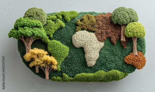 Sustainability Planet Earth Ecology Environment Biodiversity Shaped World Map with Trees Representing Global Nature Balance