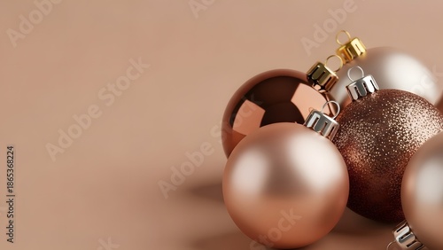 Christmas baubles arrangement in festive setting with copy space 