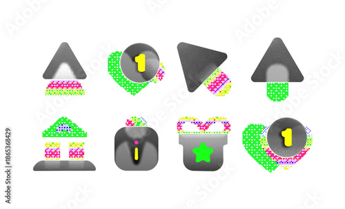 Modern Holographic Gradient UI UX Vector Icon Set Creative Glassmorphism Style Collection of Buttons, Arrows, and Symbols for Web and Mobile App Design Elements