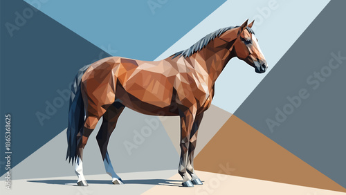 Brown horse in polygonal style against geometric background