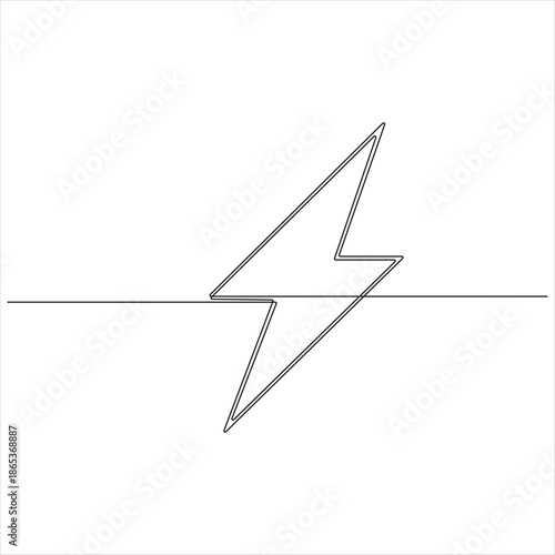 Continuous one line lightning bolt icon minimal electric energy vector