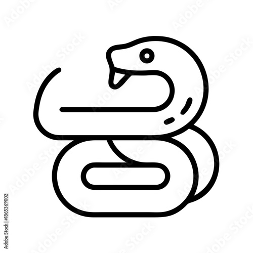 Minimalist drawing of a coiled snake with a distinct geometric style