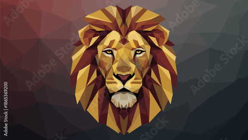 Majestic lion head in polygonal style with vibrant colors and geometric shapes