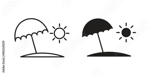 Beach icons illustration, editable stroke, flat design style isolated on white