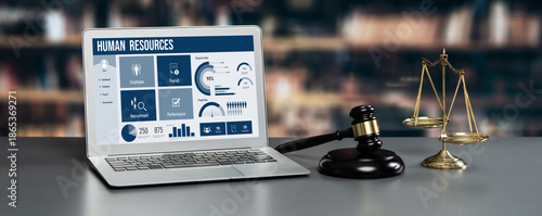 Human resources management software on computer screen helping human resources employee to manage recruitment, payroll, staff searching and KPI evaluation brisk © InfiniteFlow